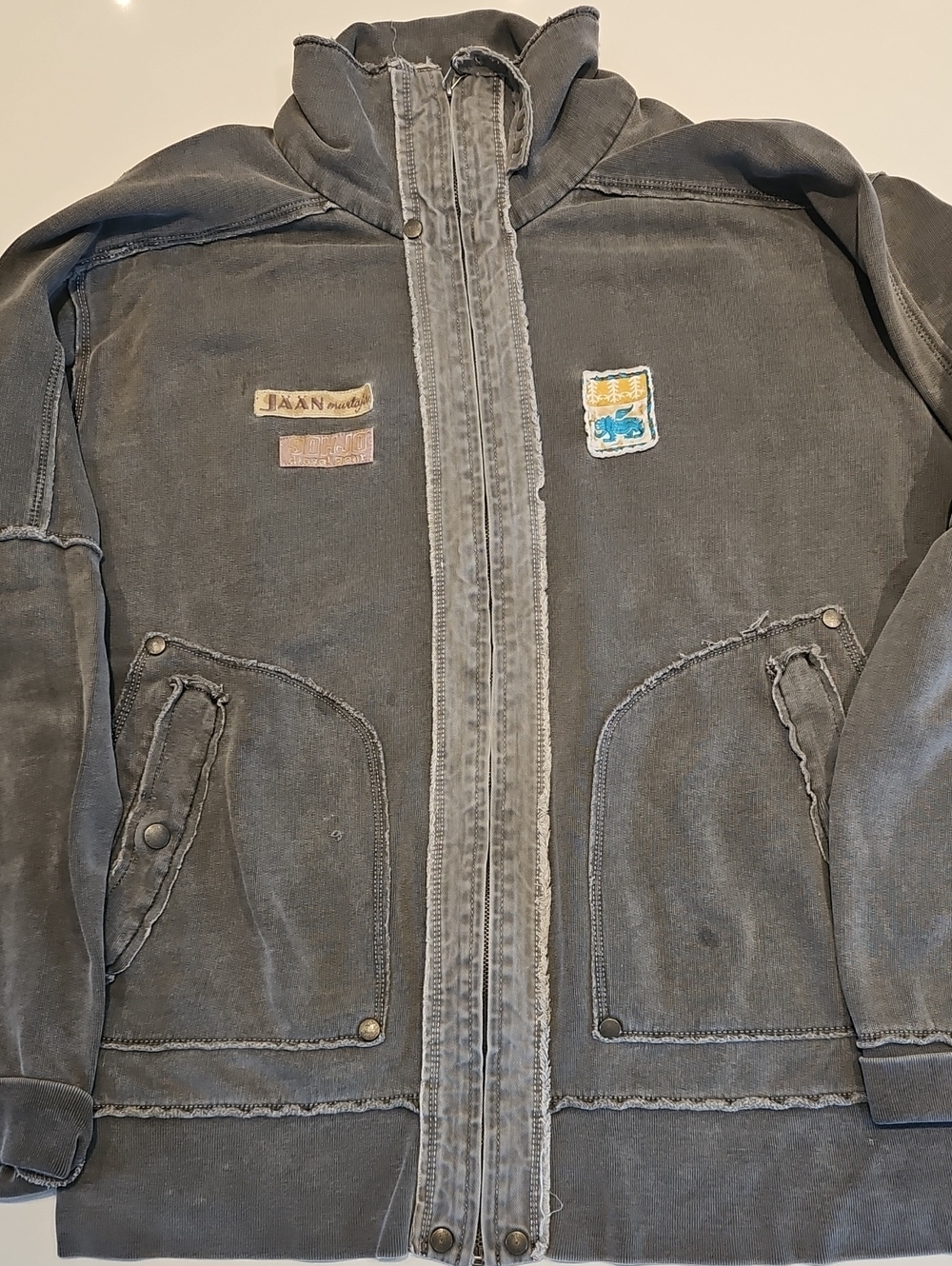 Diesel Men's Washed / Distressed - Gray Zip Jacket with Patch Accents